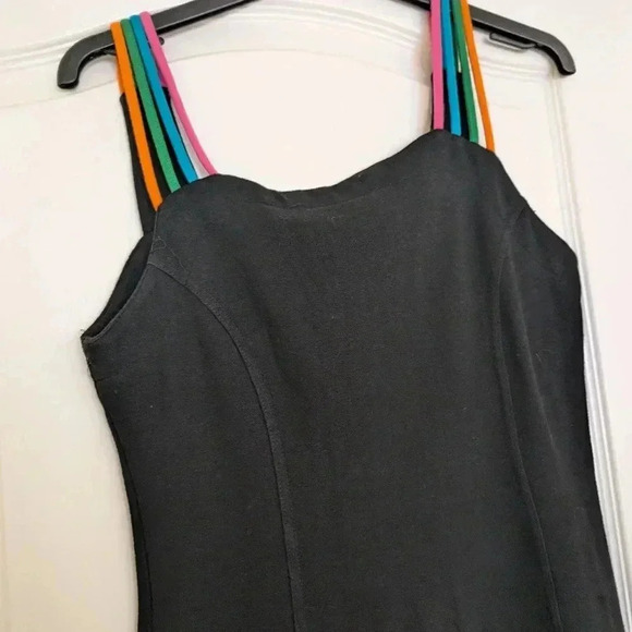 Vintage Simon Chang size M  black dress with colourful straps - Picture 4 of 7